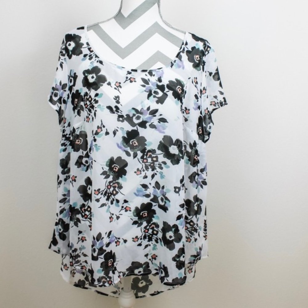 Sheer Floral Torrid Blouse with back keyhole